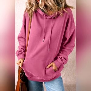 Valerian Solid Kangaroo Pocket Drawstring Loose Fit Hoodie